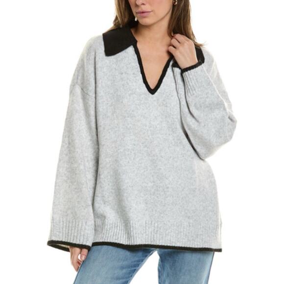WeWoreWhat Collared Knit Pullover Sweater Boxy Fit V-Neck Ribbed Trim Size L/XL - Picture 1 of 7